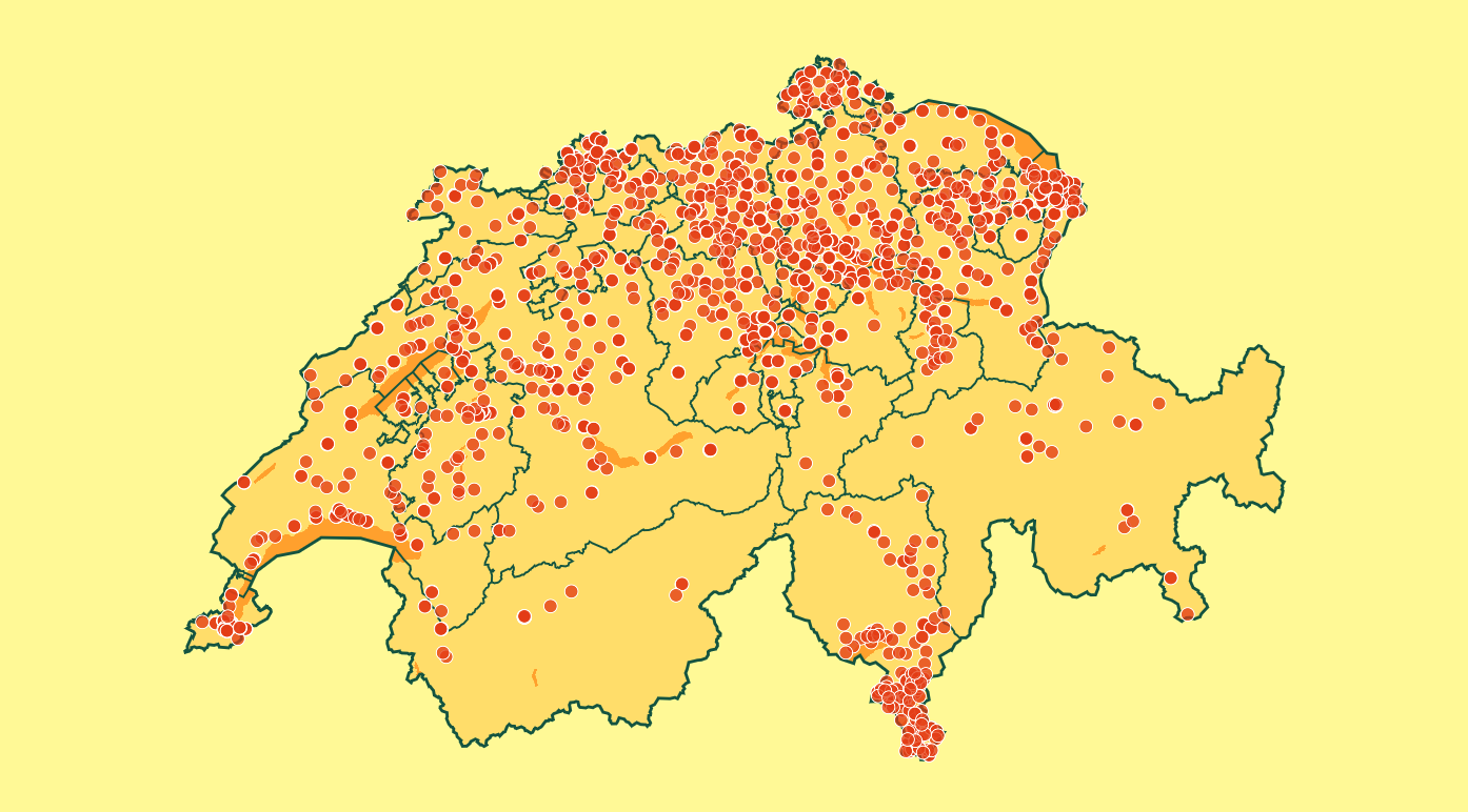 Schweizer Karte mit Punkten (Institutionen für kinder und Erwachsene)